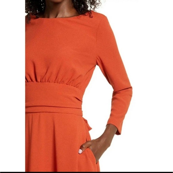 JULIA JORDAN ORANGE 3/4 SLEEVE A-LINE BOAT NECK MIDI DRESS WOMEN'S SIZE… - Picture 2 of 12
